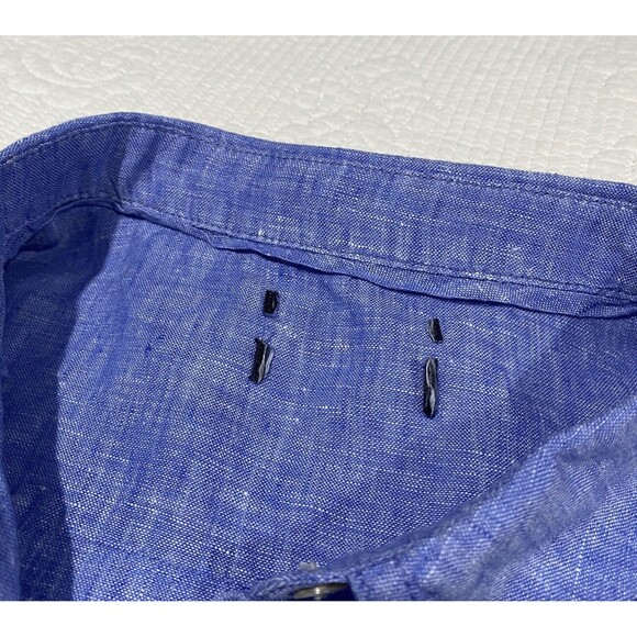 JNY Jones New York Womens Linen Button Down Shirt Sz Medium Blue Roll-Tab - Picture 2 of 11